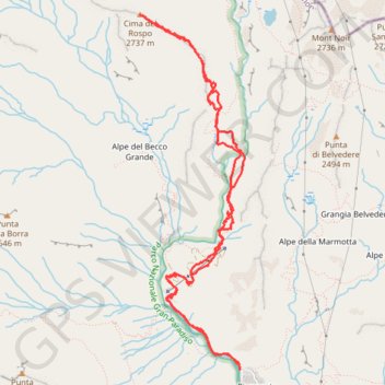 Itinéraire Cima del Rospo, distance, dénivelé, altitude, carte, profil, trace GPS
