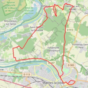 Itinéraire Porte du Vexin - Limay, distance, dénivelé, altitude, carte, profil, trace GPS