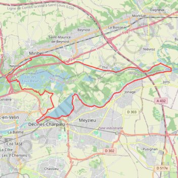 Itinéraire Parc de Miribel Jonage -Les chemins de halages - Vaulx-en-Velin, distance, dénivelé, altitude, carte, profil, trace GPS