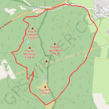 Itinéraire Le tour de la montagne de Laschamps, distance, dénivelé, altitude, carte, profil, trace GPS