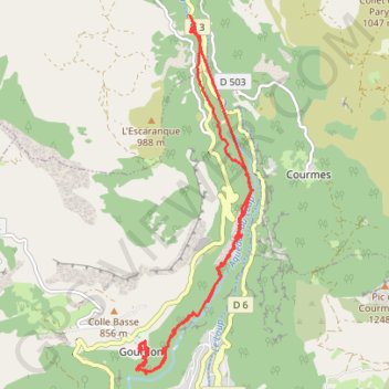 Itinéraire Bramafan - Gourdon, distance, dénivelé, altitude, carte, profil, trace GPS
