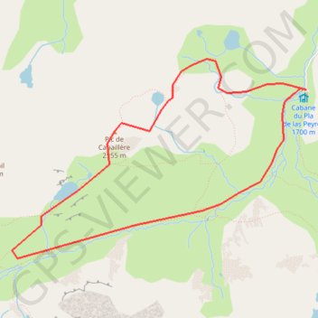 Itinéraire Pic de Cabaillère depuis le pla de las Peyres, distance, dénivelé, altitude, carte, profil, trace GPS