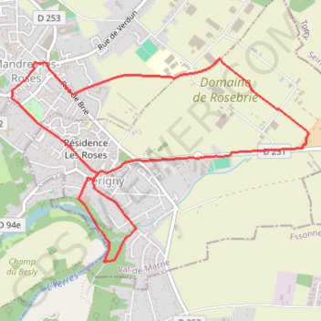 Itinéraire Villages Briards - Mandres-les-Roses, distance, dénivelé, altitude, carte, profil, trace GPS
