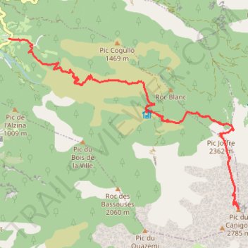 Itinéraire canigou, distance, dénivelé, altitude, carte, profil, trace GPS