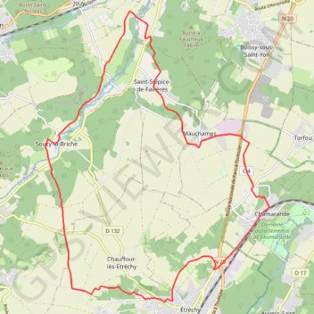 Itinéraire Autour de Chamarande par Saint-Sulpice-de-Favières, distance, dénivelé, altitude, carte, profil, trace GPS
