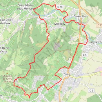 Itinéraire Givrotine - Givry, distance, dénivelé, altitude, carte, profil, trace GPS