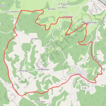 Itinéraire Les Farges par Laularie, distance, dénivelé, altitude, carte, profil, trace GPS