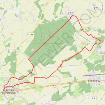 Itinéraire Boucle depuis La Ferrière-en-Parthenay par la Forêt d'Autun et les villages environnants, distance, dénivelé, altitude, carte, profil, trace GPS