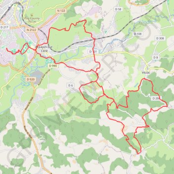 Itinéraire Autour de Vézac par le Pont de Couffin - Aurillac, distance, dénivelé, altitude, carte, profil, trace GPS