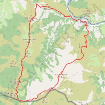 Itinéraire Mondarrain - Artzamendi, distance, dénivelé, altitude, carte, profil, trace GPS
