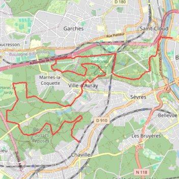 Itinéraire Parc de Saint-Cloud et forêt de Fausses-Reposes, distance, dénivelé, altitude, carte, profil, trace GPS