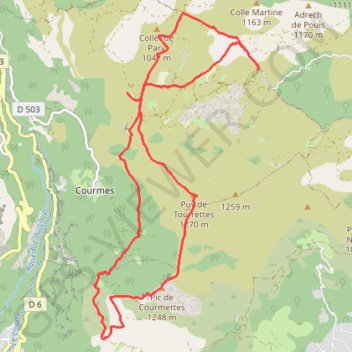 Itinéraire Puy de Tourettes & Pic de Courmettes, distance, dénivelé, altitude, carte, profil, trace GPS