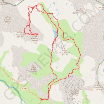 Itinéraire Roche Colombe depuis le Pont de l'Alpe (Cerces), distance, dénivelé, altitude, carte, profil, trace GPS