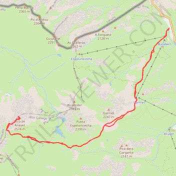 Itinéraire Pico de Anayet depuis le Portalet, distance, dénivelé, altitude, carte, profil, trace GPS