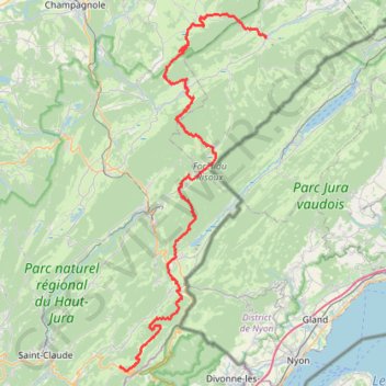 Itinéraire Grande Traversée du Jura (GTJ) - Randonnée de Mouthe (Doubs) à Lajoux (Jura), distance, dénivelé, altitude, carte, profil, trace GPS