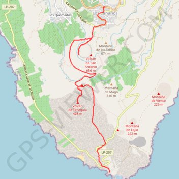 Itinéraire Volcán Teneguía. La Palma, distance, dénivelé, altitude, carte, profil, trace GPS