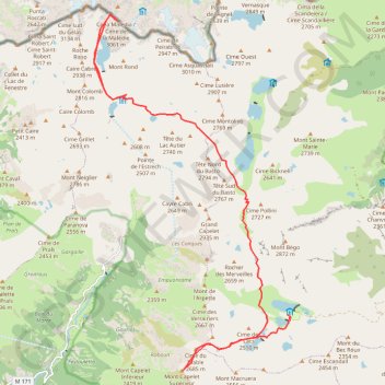 Itinéraire Refuges Merveilles - nice - cimes Malédie, distance, dénivelé, altitude, carte, profil, trace GPS