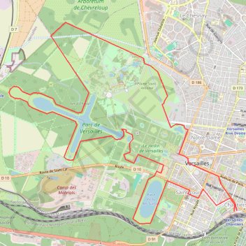 Itinéraire Versailles Parc, distance, dénivelé, altitude, carte, profil, trace GPS