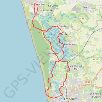 Itinéraire marais-d-olonne-paracou-foret-38km, distance, dénivelé, altitude, carte, profil, trace GPS