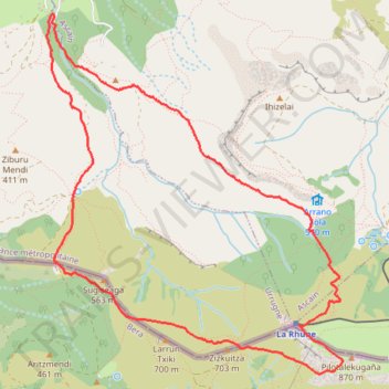 Itinéraire la rhune depuis olhette, distance, dénivelé, altitude, carte, profil, trace GPS