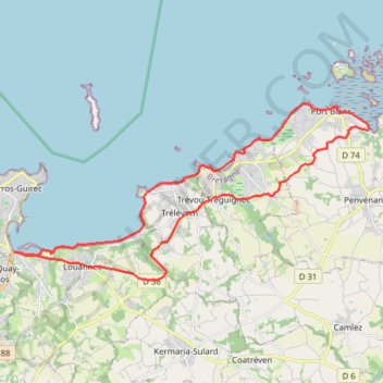 Itinéraire Rando Port Blanc-Saint Quay-Perros(22700), distance, dénivelé, altitude, carte, profil, trace GPS