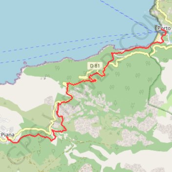 Itinéraire Porto Marina - Piana, distance, dénivelé, altitude, carte, profil, trace GPS