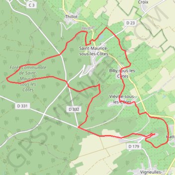 Itinéraire Les côtes de Meuse, distance, dénivelé, altitude, carte, profil, trace GPS