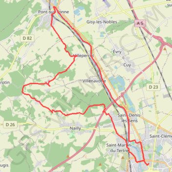 Itinéraire Sens - Pont - Nailly, distance, dénivelé, altitude, carte, profil, trace GPS