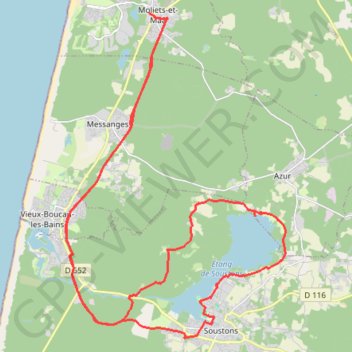 Itinéraire Moliets - Tour du lac de Soustons, distance, dénivelé, altitude, carte, profil, trace GPS