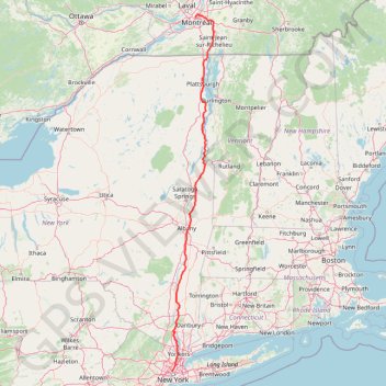 Itinéraire Montréal - New York, distance, dénivelé, altitude, carte, profil, trace GPS