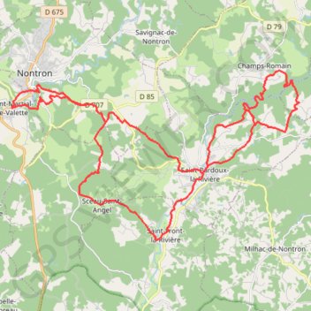 Itinéraire Nontron 44 kms, distance, dénivelé, altitude, carte, profil, trace GPS