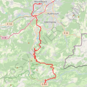 Itinéraire 1 Montbéliard St Hippo, distance, dénivelé, altitude, carte, profil, trace GPS