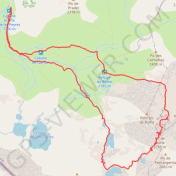 Itinéraire Pic de Rulhe en circuit depuis le Pla des Peyres, distance, dénivelé, altitude, carte, profil, trace GPS