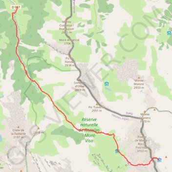 Itinéraire Queyras-Viso OPTION (Viso 3a) : Rifugio Giacoletti - Refuge du Viso - L'Echalp, distance, dénivelé, altitude, carte, profil, trace GPS