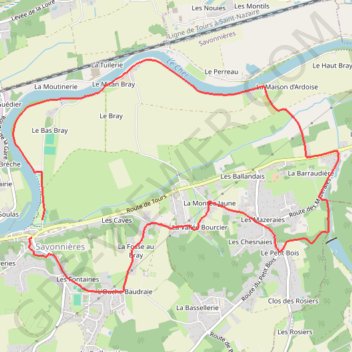 Itinéraire Savonnières-Est-Boucle-PR, distance, dénivelé, altitude, carte, profil, trace GPS