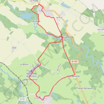 Itinéraire Berneuil Breuilhaufa, distance, dénivelé, altitude, carte, profil, trace GPS
