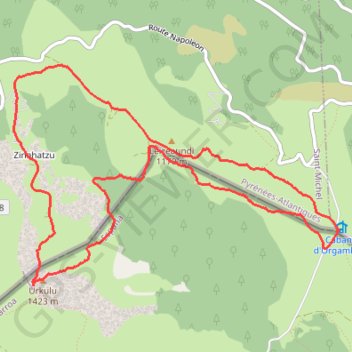 Itinéraire URKULU depuis Iropilé, distance, dénivelé, altitude, carte, profil, trace GPS