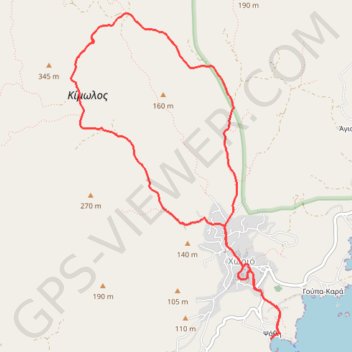 Itinéraire L'île de Kimolos, distance, dénivelé, altitude, carte, profil, trace GPS