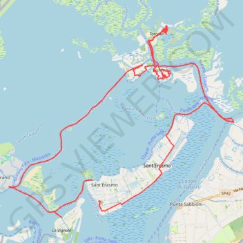 Itinéraire Venise (Sant Erasmo-Murano, Mazzorbo, Torcello, Burano), distance, dénivelé, altitude, carte, profil, trace GPS