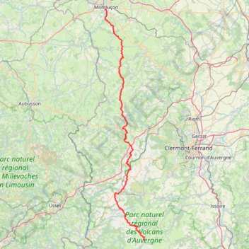 Itinéraire Voyage itinérant Sète-Montluçon, distance, dénivelé, altitude, carte, profil, trace GPS