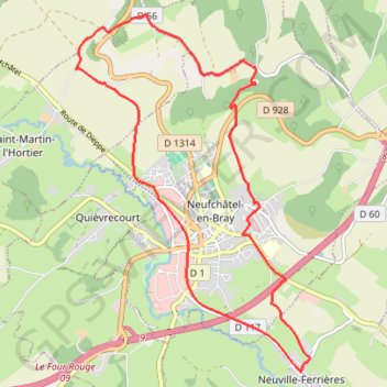 Itinéraire Autour de Neufchâtel-en-Bray, distance, dénivelé, altitude, carte, profil, trace GPS