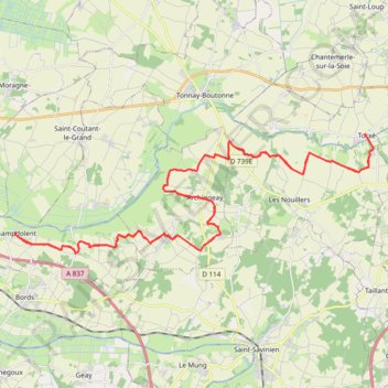 Itinéraire Torxé vers Champdolent Rives Boutonne 55 kms, distance, dénivelé, altitude, carte, profil, trace GPS
