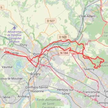 Itinéraire Cergy-Montmorency, distance, dénivelé, altitude, carte, profil, trace GPS