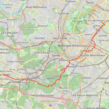 Itinéraire De la place du Trocadéro à Paris au château de Versailles, distance, dénivelé, altitude, carte, profil, trace GPS