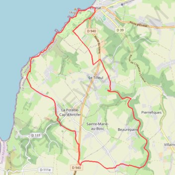 Itinéraire Les Falaises d'Étretat, distance, dénivelé, altitude, carte, profil, trace GPS