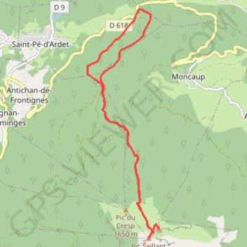 Itinéraire Col des ares - Pic du Gar, distance, dénivelé, altitude, carte, profil, trace GPS