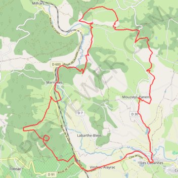 Itinéraire Cordes - Les cabannes, Mouzieys-Panens, distance, dénivelé, altitude, carte, profil, trace GPS