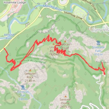 Itinéraire Four Mile Trail, Yosemite (Californie), distance, dénivelé, altitude, carte, profil, trace GPS