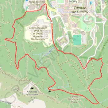 Itinéraire Luminy Boucle du col de Sugiton, distance, dénivelé, altitude, carte, profil, trace GPS