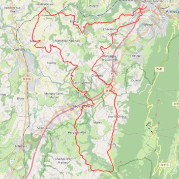 Itinéraire Cran Gevrier - Rumilly - Alby - Cusy - Montagny, distance, dénivelé, altitude, carte, profil, trace GPS